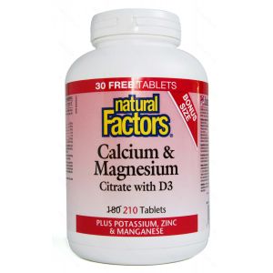 Natural Factors Calcium & Magnesium Citrate with D3, Zinc, and Potassium 210 Tablets