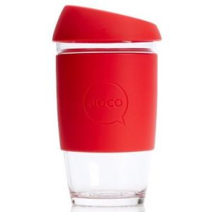JOCO 可重复使用的玻璃咖啡杯 in Red 12oz