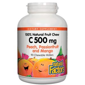Natural Factors C 500mg Peach Passionfruit and Mango 90 Chewable Wafers