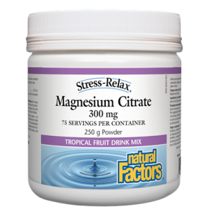 Natural Factors Magnesium Citrate Powder 300mg 250g -Tropical Fruit Drink Mix
