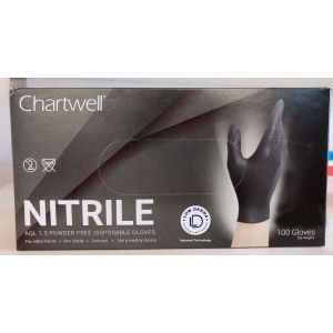 Chartwell Nitrile Powder Free Disposable Gloves 100Gloves - Black Small