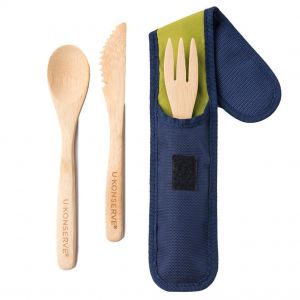U-Konserve Bamboo Cutlery Set in Recycled Case - Reusable Utensil Spoon Fork Knife - Lightweight for Zero Waste Lunches and Travel - Navy Blue Carryin